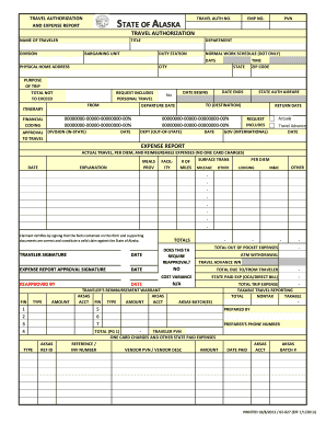 Alaska Travel Authorization and Expense Report