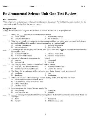 Environmental Science Unit One Test Review