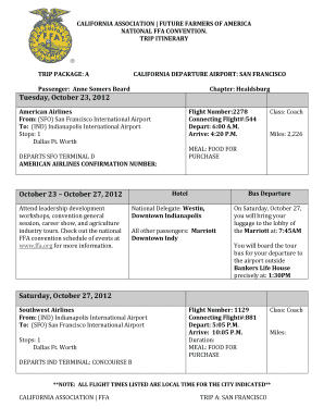 Business trip itinerary template word - October 23 October 27 2012 - livecalagedorg - live calaged