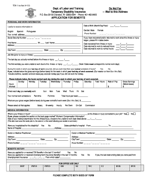 Rhode Island Temporary Disability Insurance Application