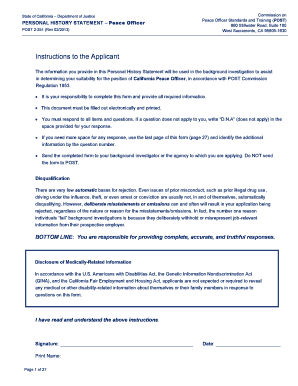 California Peace Officer Personal History Statement