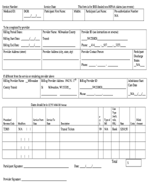 IRIS Non-HIPAA Claims Invoice
