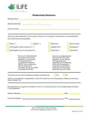 North Carolina Attendant Relationship Disclosure Form