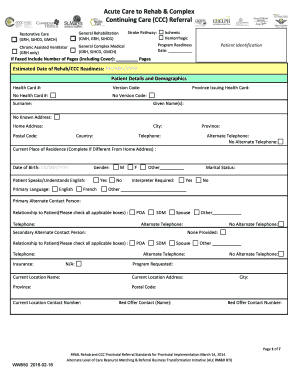 Acute Care to Rehab and Complex Continuing Care Referral Form