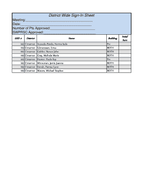 District Wide Sign-In Sheet