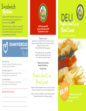 People's Food Co-op Boxed Lunch Order Form