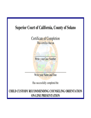 California Child Custody Counseling Completion Certificate