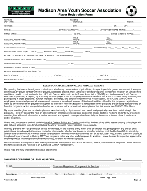Madison Area Youth Soccer Association Player Registration Form