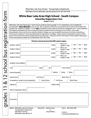 White Bear Lake School Bus Registration Form