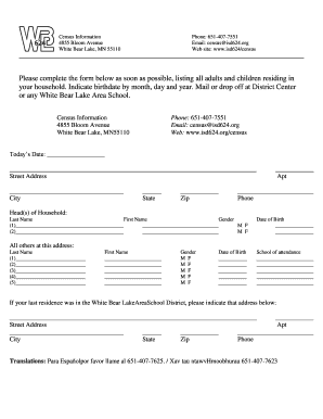 White Bear Lake Area Schools Census Form