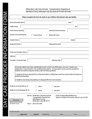 Day Care Provider Information Form