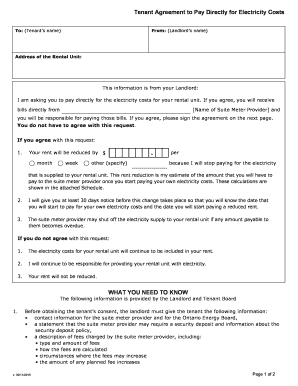 Tenant Agreement to Pay Directly for Electricity Costs