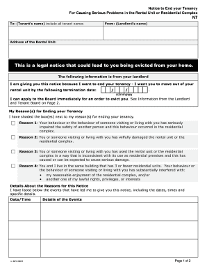 Notice to End Tenancy for Serious Problems