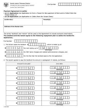 Ontario Payment Agreement for Rent Arrears