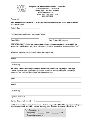 Request for Release of Student Transcript