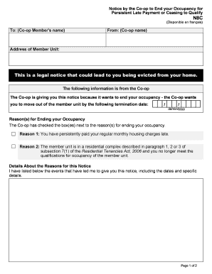 Co-op Eviction Notice for Late Payment or Non-Qualification