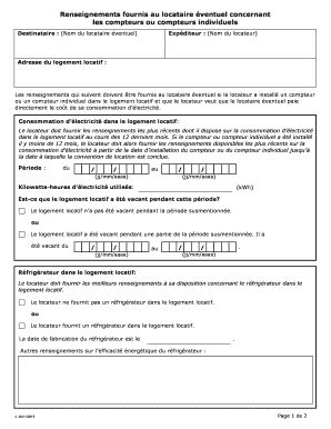 Formulaire de renseignements fournis au locataire éventuel concernant les compteurs ou compteurs individuels
