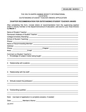 CHAPTER RECOMMENDATION FOR OUTSTANDING STUDENT TEACHER - chistateca