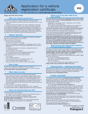UK Vehicle Registration Certificate Application V62