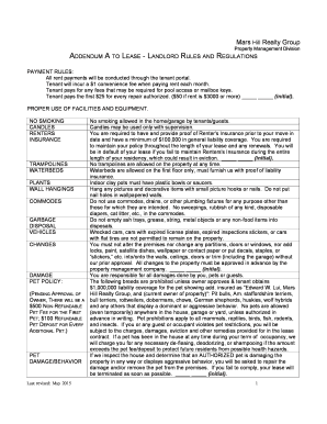 Addendum A to Lease - Landlord Rules and Regulations