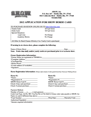 SHOW Horse Card Application