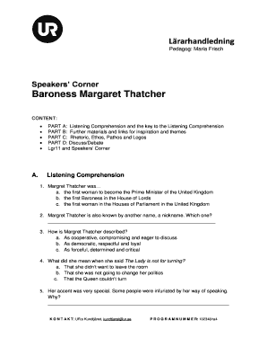 Teacher's Guide for Margaret Thatcher Speech
