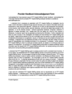 2 Provider Handbook Acknowledgement Form RTP - Staff Hospital