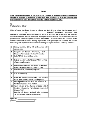 Initial Disclosure of Holdings Form C