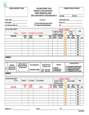 Texas Secondary Credit Reporting Form