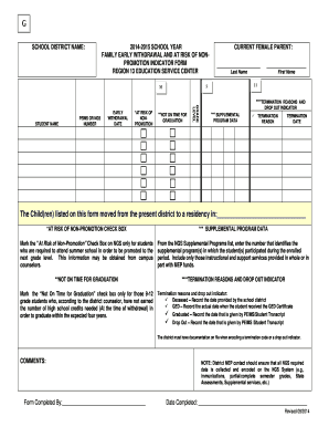 Early Withdrawal and At Risk of Non-Promotion Indicator Form