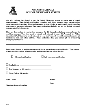 Ada City Schools Notification Preference Form