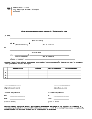 Déclaration de consentement en vue de l’émission d’un visa