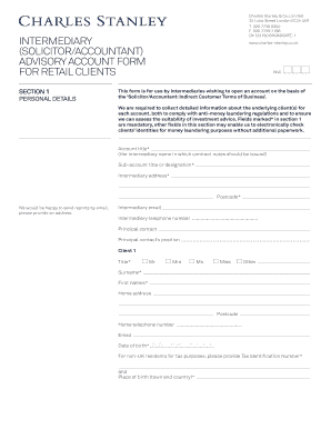 Solicitor/Accountant Advisory Account Form for Retail Clients