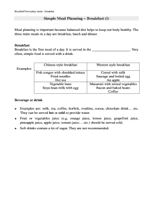 Simple Meal Planning Breakfast I - - slcss edu