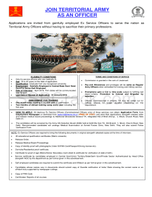 Territorial Army Officer Application Form