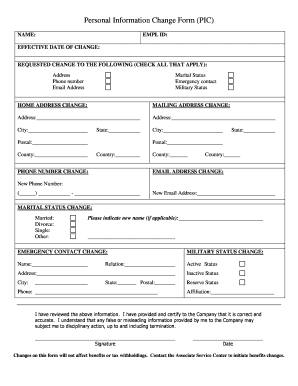 Personal Information Change Form