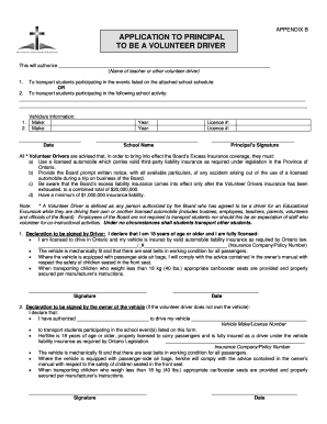 Application to Principal to be a Volunteer Driver