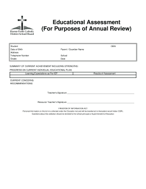 Student Educational Assessment Form