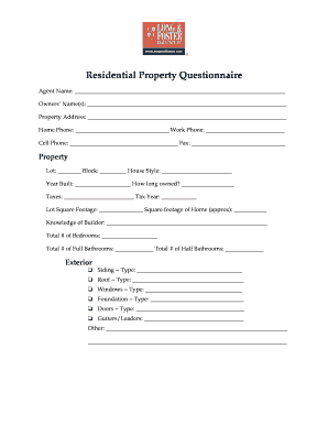 Questionnaire examples for business - Residential Property Questionnaire