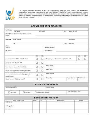 Los Angeles Universal Preschool Employment Application