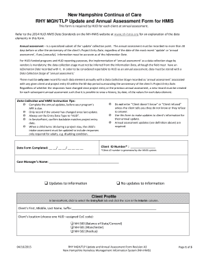 New Hampshire RHY MGH/TLP Annual Assessment Form