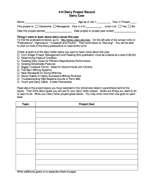 4-H Dairy Project Record Form