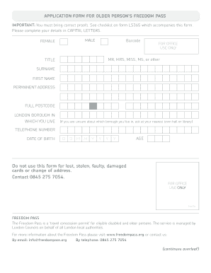Older Person's Freedom Pass Application Form