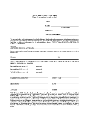 Child Care Verification Form