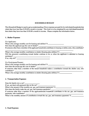 HOUSEHOLD BUDGET 1 Shelter Expenses - cheyennehousing