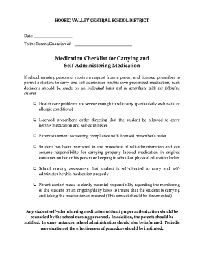 Medication Checklist for Carrying and Self Administering