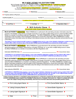 MLS New Listing Validation Form