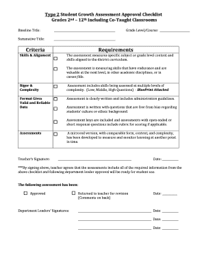 Student Growth Assessment Approval Checklist