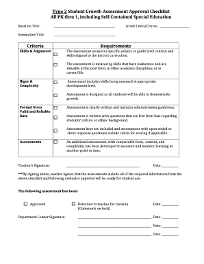 Student Growth Assessment Approval Checklist