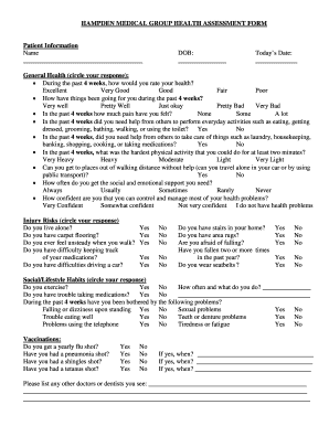 Hampden Medical Group Health Assessment Form